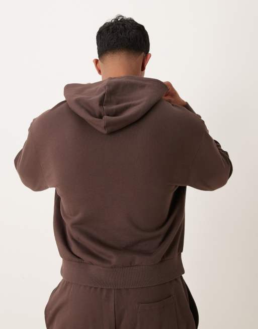 ASOS DESIGN essential boxy oversized hoodie in seal brown
