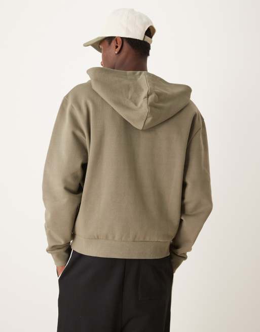 ASOS DESIGN essential boxy oversized zip through hoodie in khaki