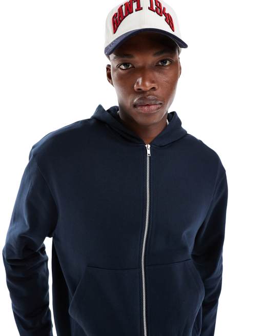 ASOS DESIGN essential boxy oversized zip through hoodie in navy