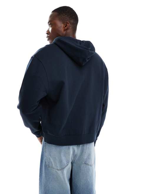 ASOS DESIGN essential boxy oversized zip through hoodie in navy