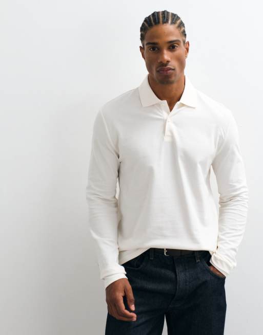 ASOS DESIGN Essentials regular fit long sleeve polo shirt in cream pique, 4 of 5