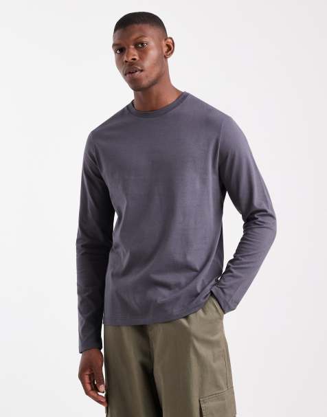 ASOS DESIGN Essentials regular fit long sleeve t-shirt in charcoal - view 1