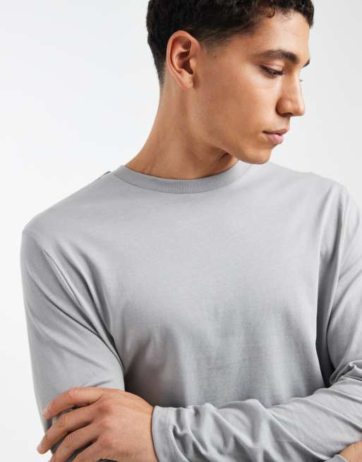 ASOS DESIGN Essentials regular fit long sleeve T-shirt in gray, 4 of 5