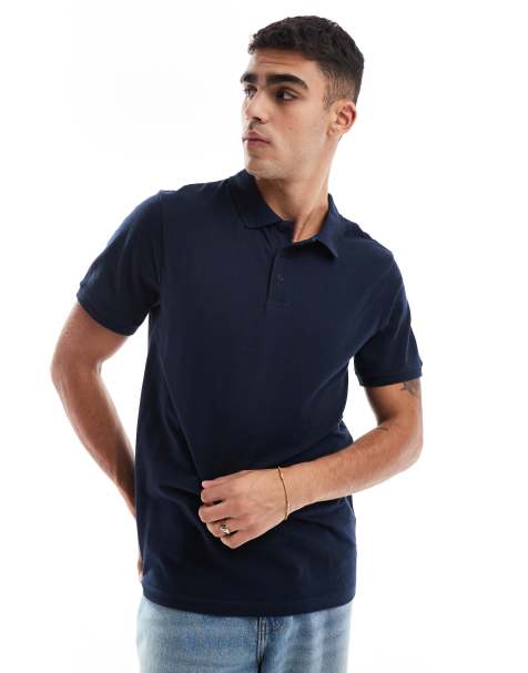 ASOS DESIGN - Essentials - Regular-fit piqué polo in marineblauw - view 1