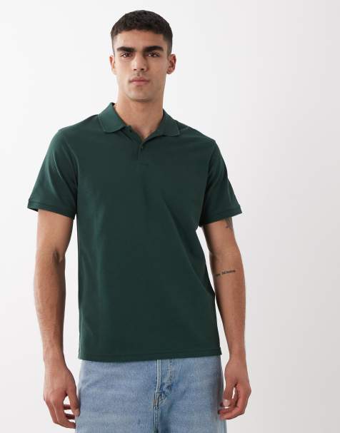 ASOS DESIGN Essentials regular fit polo in dark green pique - view 1