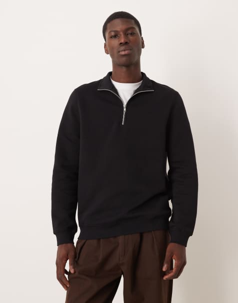 ASOS DESIGN essentials Regular-Fit-Sweatshirt mit Viertelreißverschluss in Schwarz - view 1