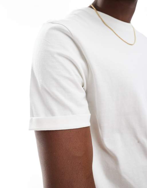 ASOS DESIGN Essentials regular fit T-shirt with roll sleeves in cream, 2 of 4