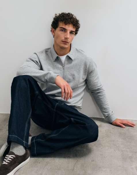 ASOS DESIGN essentials regular quarter zip polo in grey marl - view 1