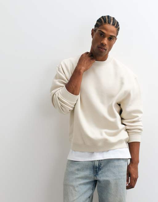 ASOS DESIGN essentials relaxed boxy sweatshirt in off white, 3 of 5