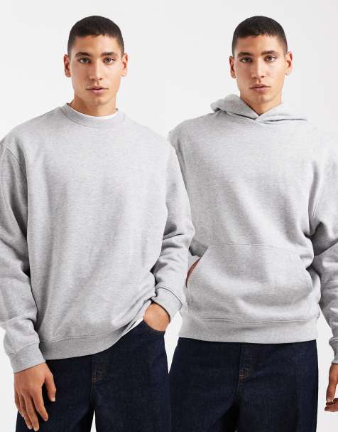 ASOS DESIGN essentials relaxed fit 2 pack hoodie and sweatshirt set in heather gray - view 1