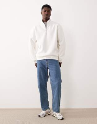 Asos Design Essentials Relaxed Fit Quarter Zip Sweatshirt In Neutral