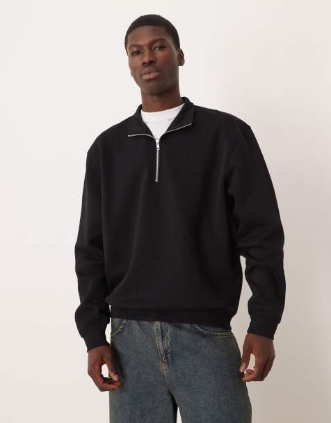 ASOS DESIGN essentials relaxed fit quarter zip sweatshirt in black  - view 1