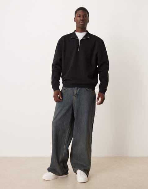 ASOS DESIGN essentials relaxed fit quarter zip sweatshirt in black - view 1