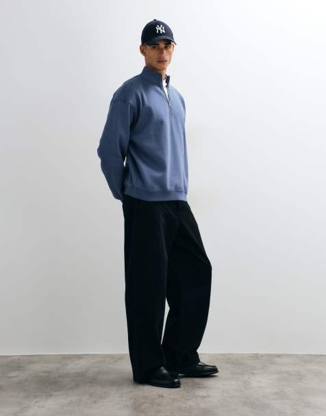 ASOS DESIGN essentials relaxed fit quarter zip sweatshirt in blue - view 1
