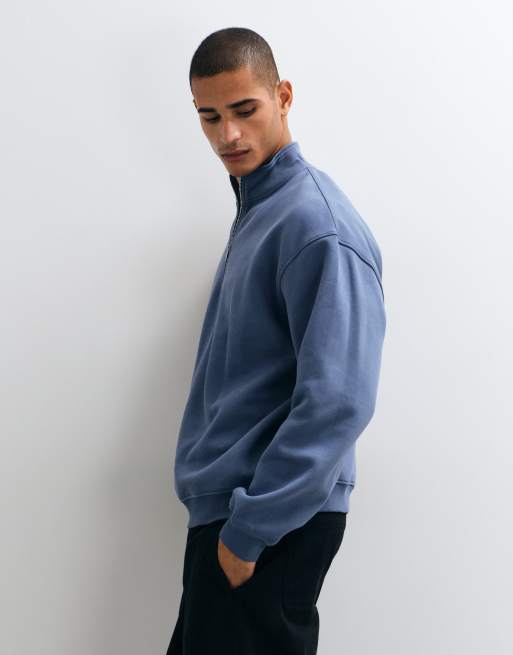 ASOS DESIGN essentials relaxed fit quarter zip sweatshirt in blue, 5 of 5