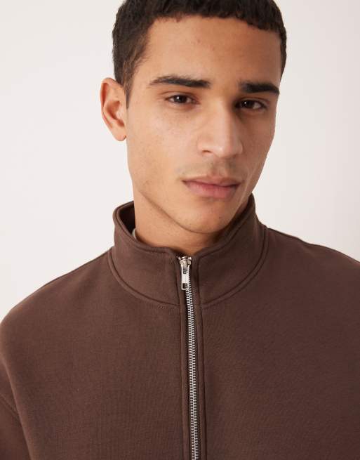ASOS DESIGN essentials relaxed fit quarter zip sweatshirt in brown