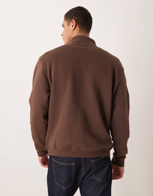 ASOS DESIGN essentials relaxed fit quarter zip sweatshirt in brown, 3 of 5