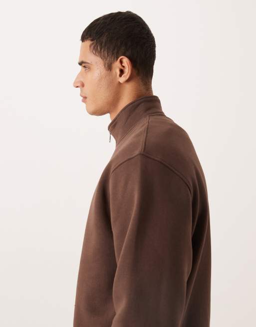 ASOS DESIGN essentials relaxed fit quarter zip sweatshirt in brown, 4 of 5
