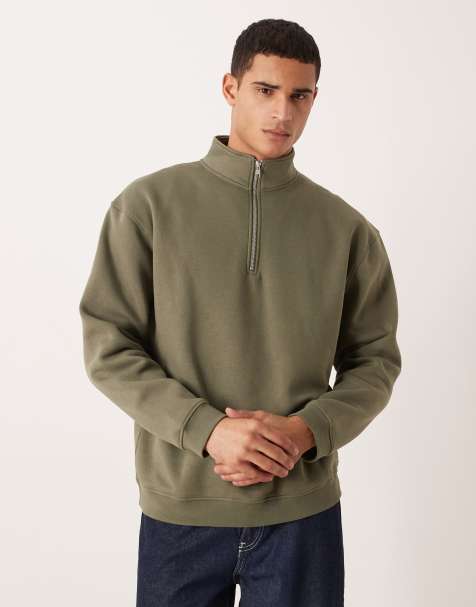 ASOS DESIGN Essentials relaxed fit quarter zip sweatshirt in green - view 1