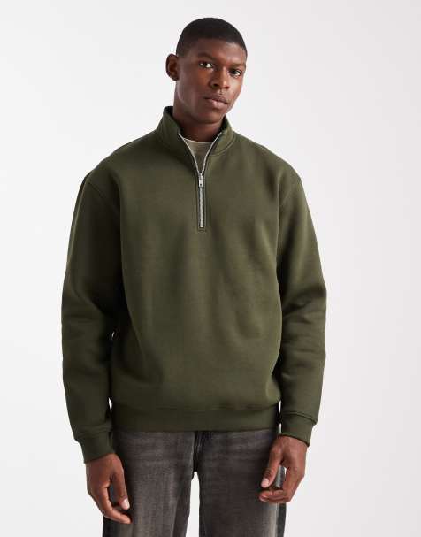 ASOS DESIGN essentials relaxed fit quarter zip sweatshirt in green - view 1