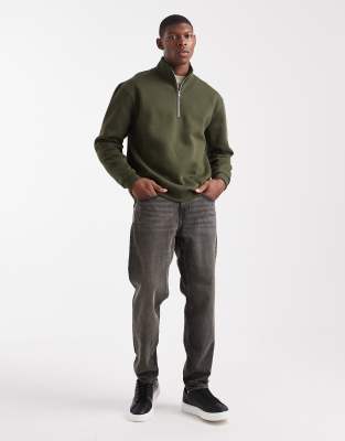 Asos Design Essentials Relaxed Fit Quarter Zip Sweatshirt In Green
