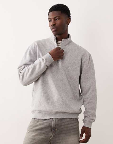 ASOS DESIGN essentials relaxed fit quarter zip sweatshirt in grey marl - view 1