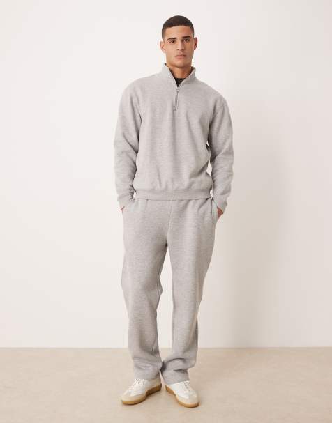 ASOS DESIGN essentials relaxed fit quarter zip sweatshirt in grey marl - view 1