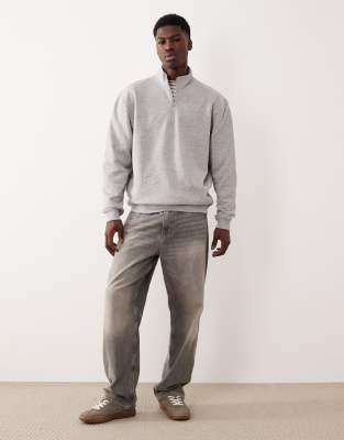 Asos Design Essentials Relaxed Fit Quarter Zip Sweatshirt In Gray