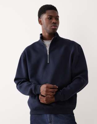 Asos Design Essentials Relaxed Fit Quarter Zip Sweatshirt In Blue