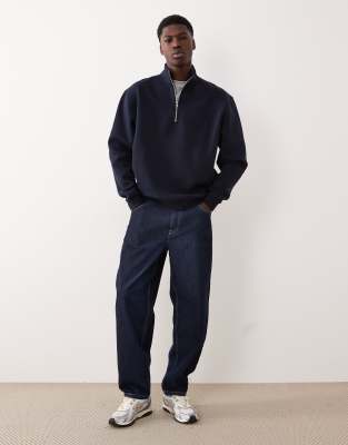 Asos Design Essentials Relaxed Fit Quarter Zip Sweatshirt In Blue