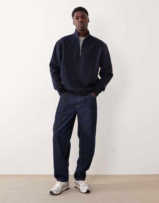 ASOS DESIGN essentials relaxed fit quarter zip sweatshirt in navy