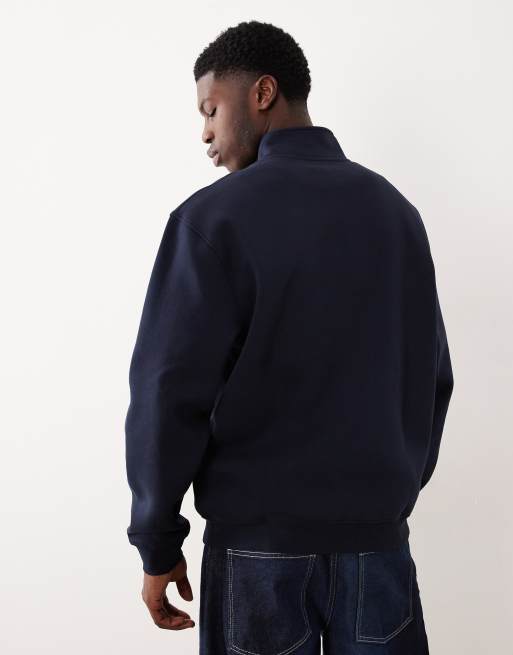 ASOS DESIGN essentials relaxed fit quarter zip sweatshirt in navy