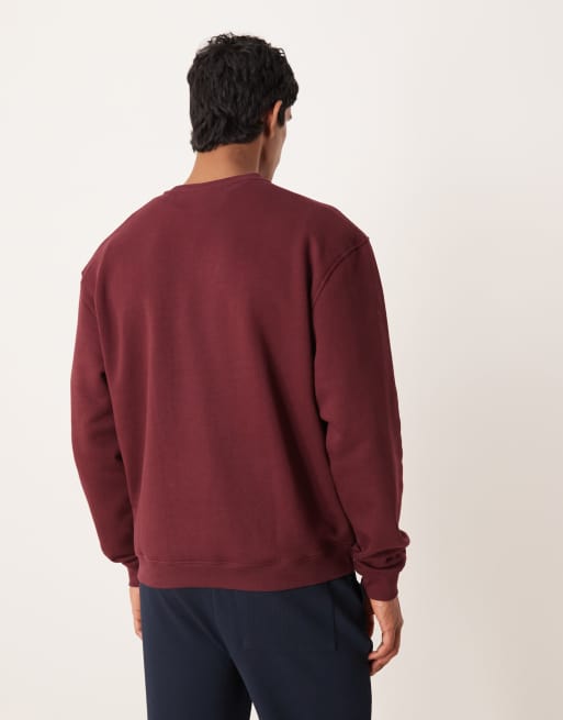 ASOS DESIGN essentials relaxed fit sweatshirt in burgundy, 3 of 5