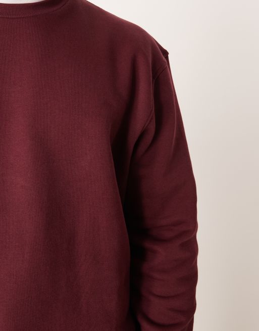 ASOS DESIGN essentials relaxed fit sweatshirt in burgundy, 4 of 5