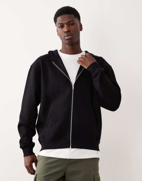 Men's Slim Fit Black Full Zip Hoodie - Short Sleeve Casual Hooded Sweatshirt With Zipper, Soft Knit Polyester