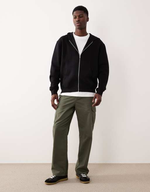 ASOS DESIGN essentials relaxed fit zip through hoodie in black , 2 of 5