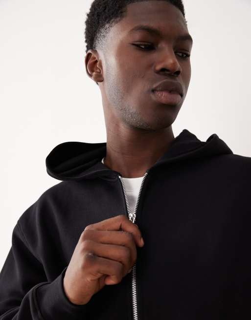 ASOS DESIGN essentials relaxed fit zip through hoodie in black , 5 of 5