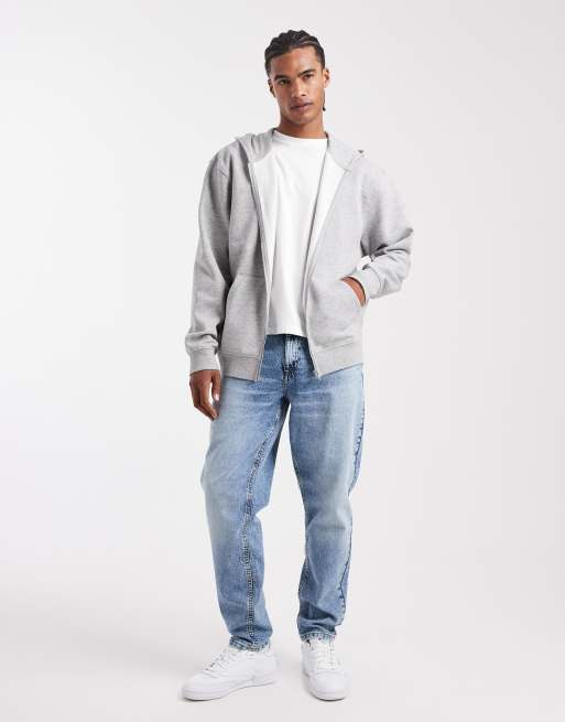 ASOS DESIGN essential relaxed fit zip through hoodie in gray heather