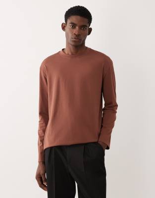 Asos Design Essentials Relaxed Long Sleeve T-shirt In Brown