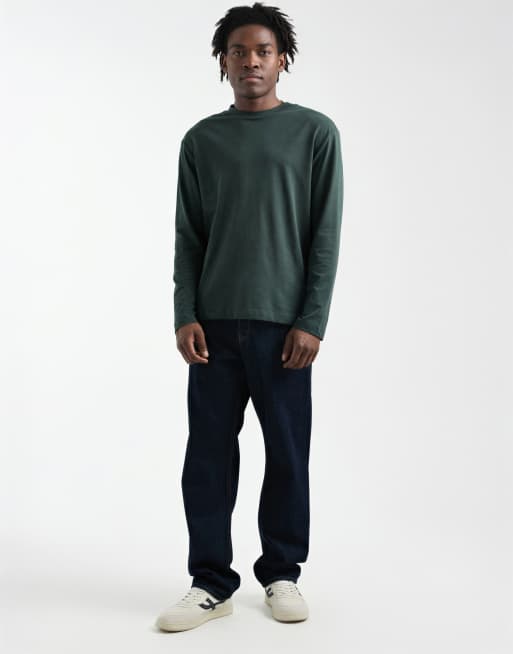 ASOS DESIGN Essentials relaxed long sleeve t-shirt in dark green, 2 of 5
