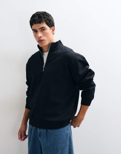 ASOS DESIGN essentials relaxed quarter zip in black - view 1
