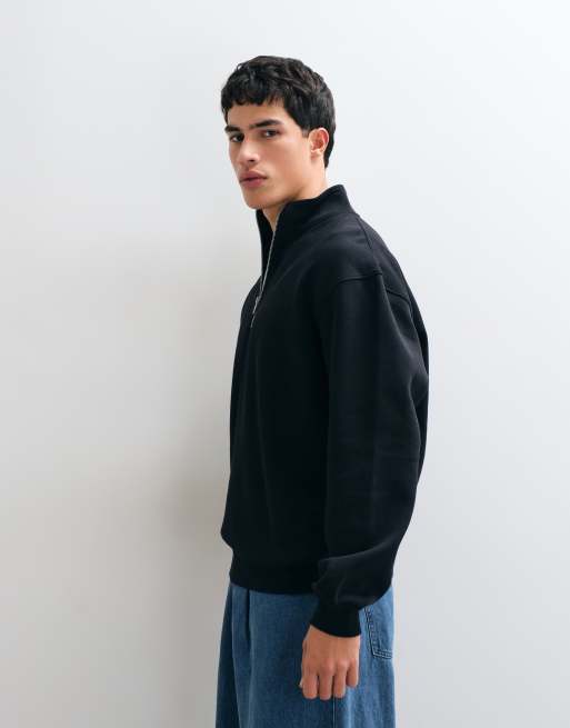ASOS DESIGN essentials relaxed quarter zip in black, 3 of 5