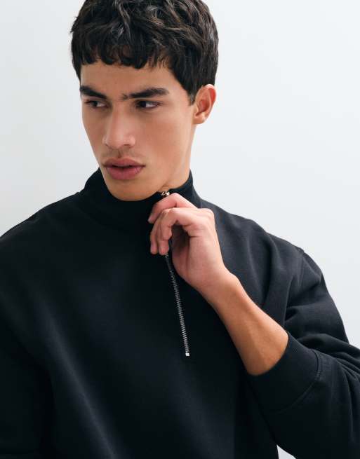 ASOS DESIGN essentials relaxed quarter zip in black, 4 of 5