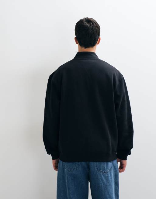 ASOS DESIGN essentials relaxed quarter zip in black, 5 of 5