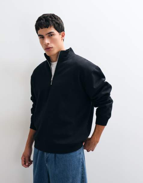 ASOS DESIGN essentials relaxed quarter zip sweatshirt in black - view 1