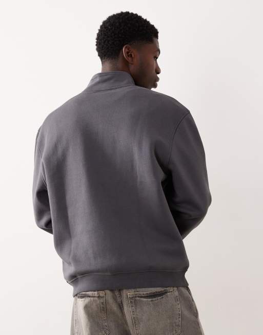 ASOS DESIGN essentials relaxed quarter zip sweatshirt in charcoal