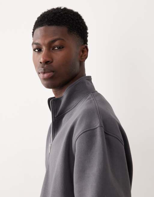 ASOS DESIGN essentials relaxed quarter zip sweatshirt in charcoal