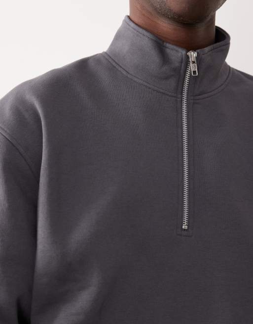 ASOS DESIGN essentials relaxed quarter zip sweatshirt in charcoal