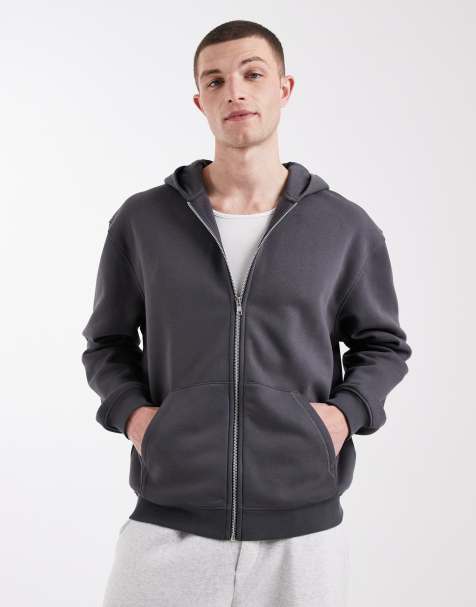 ASOS DESIGN essentials relaxed zip through hoodie in charcoal - view 1