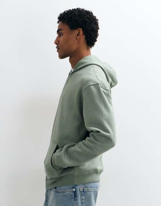 ASOS DESIGN Essentials relaxed zip-through hoodie in green, 4 of 5
